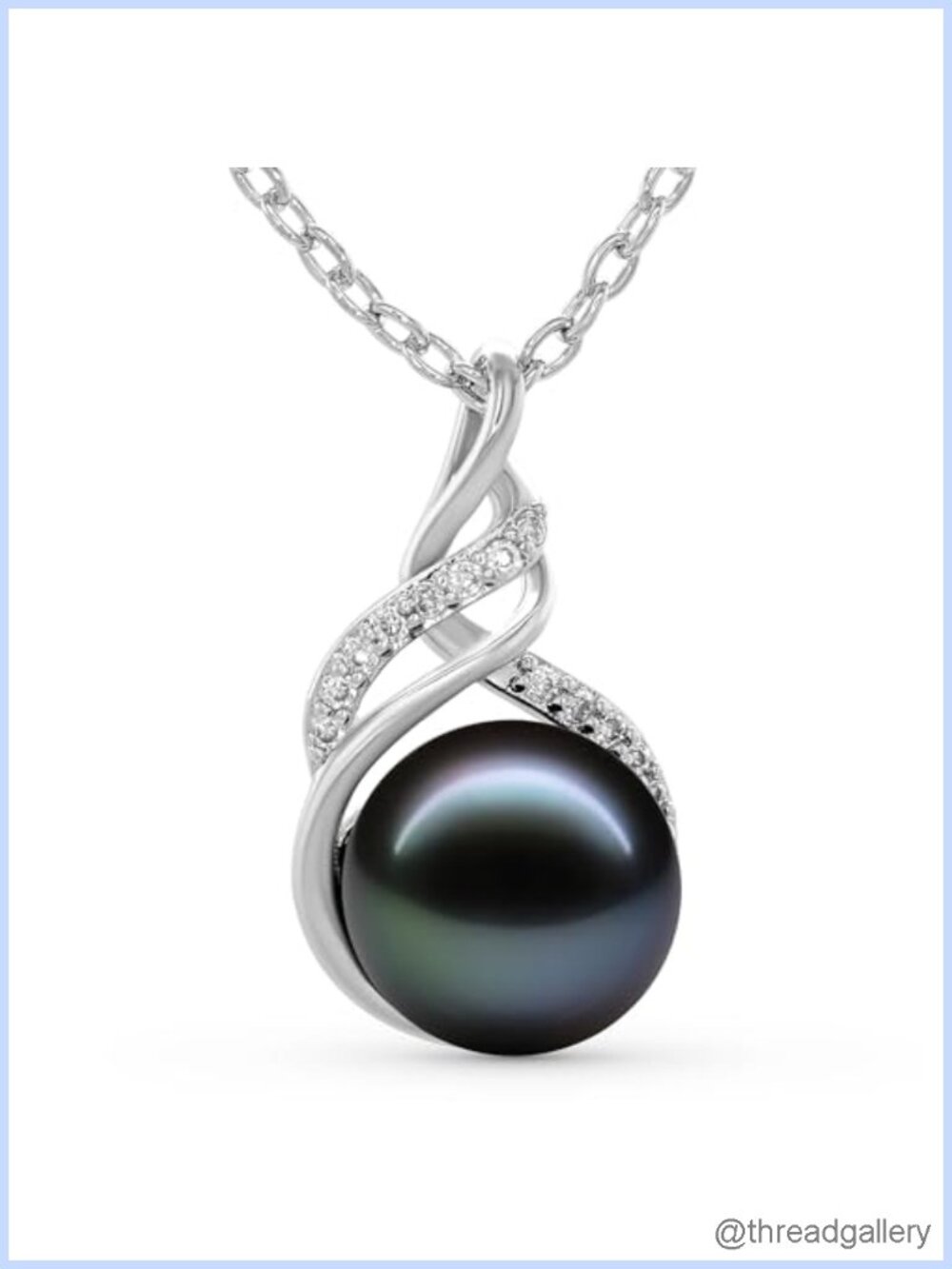 Tahitian Black Pearl Pendant Necklace Adjustable 17.5 in Rhodium Plated